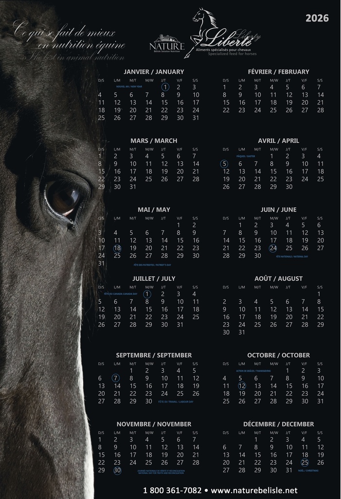 CALENDRIER LIBERTE 2026